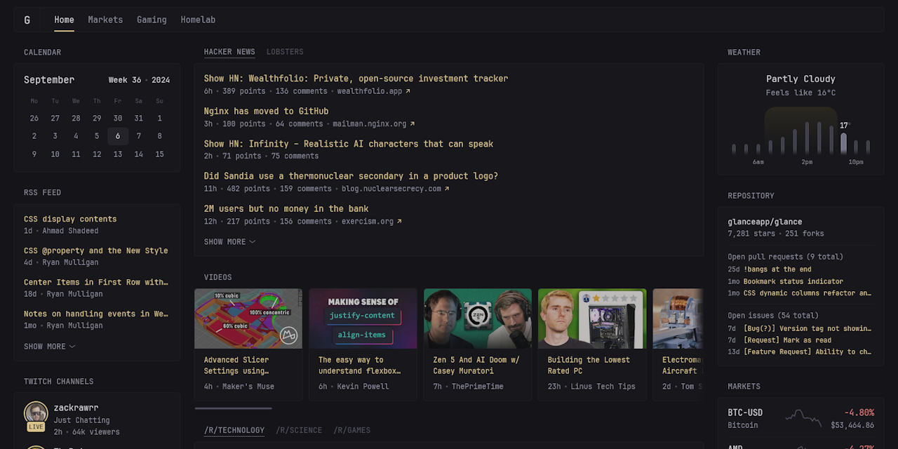 Glance: Dashboard Self-Hosted untuk Integrasi Feed & Informasi